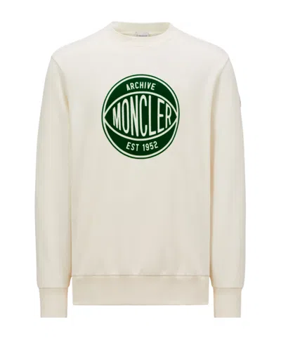 Moncler Round-collar Long-sleeve Hoodie In White