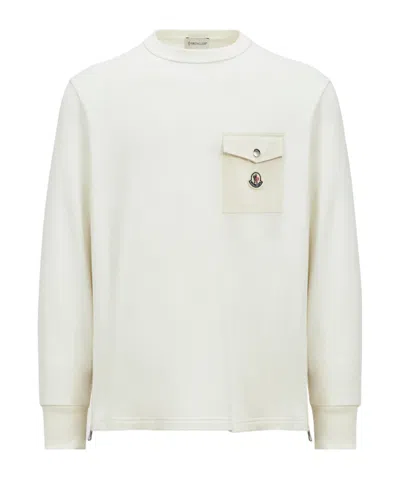 Moncler Round-collar Long-sleeve Hoodie In White