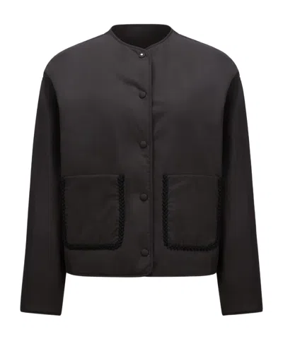 Moncler Round-collar Long-sleeve Jacket In Black