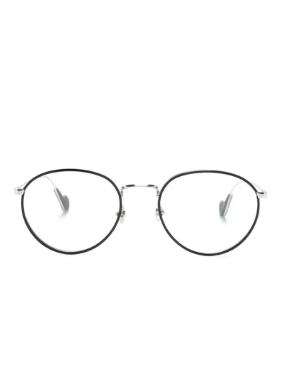 Moncler Logo-plaque Round-frame Glasses In Schwarz
