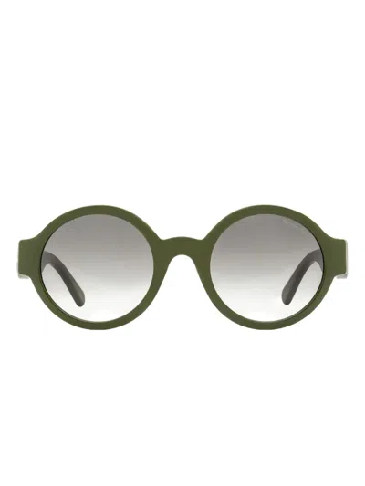 Moncler Round Logo Sunglasses In Green