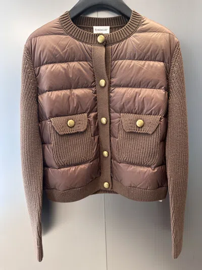 Moncler Round Neck Long Sleeve Cotton Coat In Brown