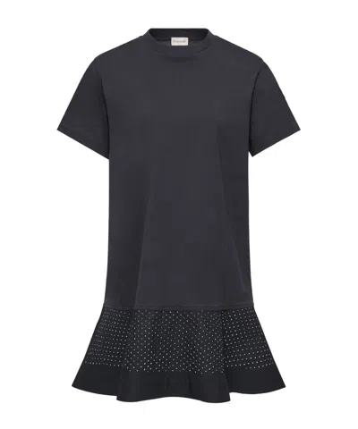 Moncler Round Neck Short Sleeve Dress In Black