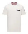 Moncler White Cotton T-shirt With A Contrasting Ribbed Striped Collar And Logo In White