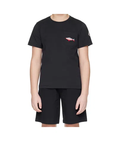 Moncler Round Neck Short Sleeve T-shirt In Blue
