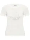 Moncler Women White Cotton Rhinestone Logo T-shirt In White