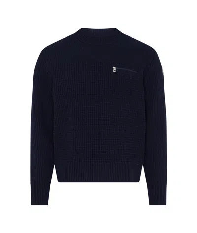 Moncler Round Neck Sweater In Navy Blue
