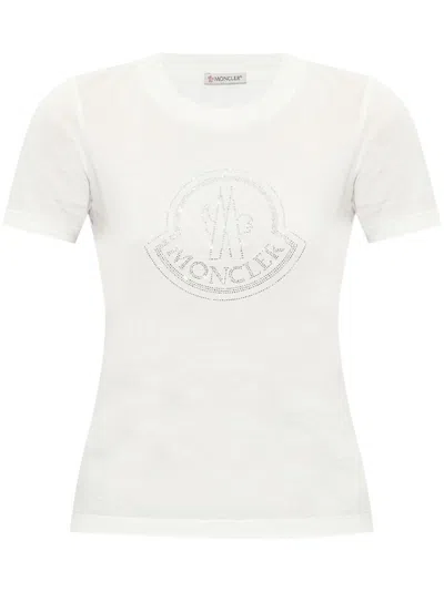 Moncler Cotton T-shirt With Logo Print In Neutral