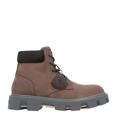 Moncler Peak City Leather Lace-up Boots In Brown
