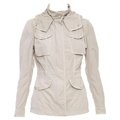 Pre-owned Moncler Roxane Giubotto Beige Nylon Military Cargo Pocket Jacket Sz.0 Xs In Brown