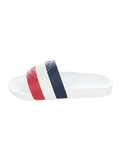 Pre-owned Moncler Rubber Colorblock Pattern Slides In White