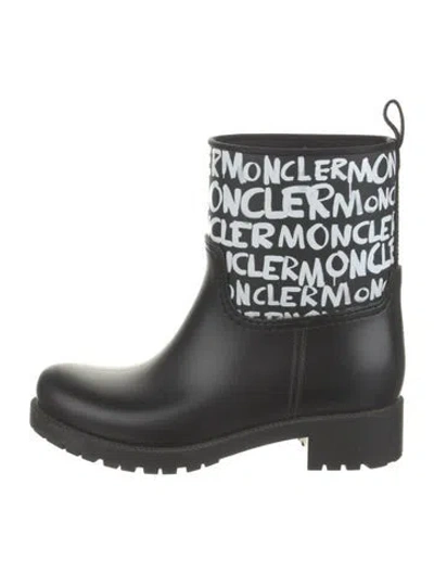 Pre-owned Moncler Rubber Graphic Print Rain Boots In Black