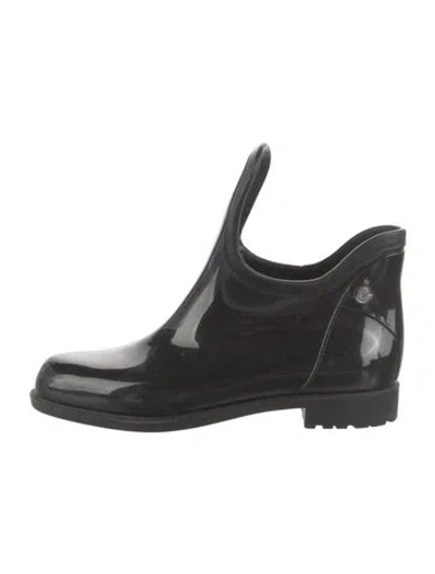 Pre-owned Moncler Rubber Leather Trim Embellishment Rain Boots In Black