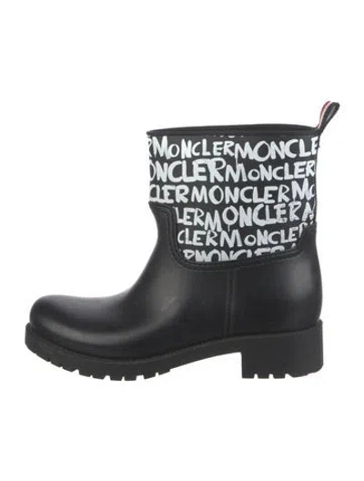 Pre-owned Moncler Rubber Printed Rain Boots In Black