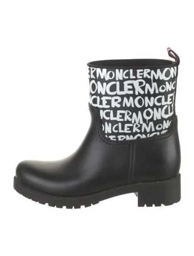 Pre-owned Moncler Rubber Printed Rain Boots In Black