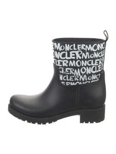 Pre-owned Moncler Rubber Printed Rain Boots In Black