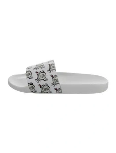Pre-owned Moncler Rubber Printed Slides In Gray