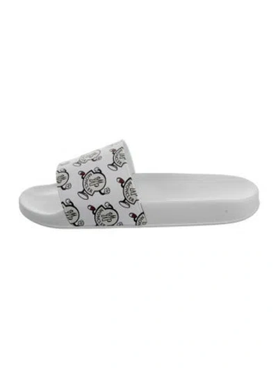 Pre-owned Moncler Rubber Printed Slides In Gray