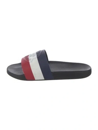 Pre-owned Moncler Rubber Printed Slides In Red