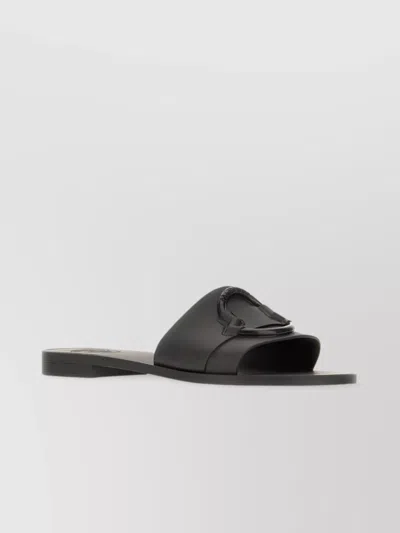 Moncler Rubber Slippers Buckle Detail In Black