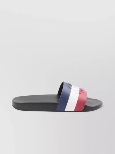 Moncler Rubber Sole Slides Tricolor Upper In Black