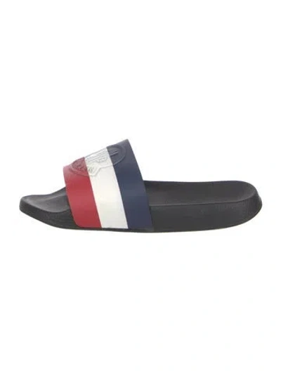 Pre-owned Moncler Rubber Striped Slides In Red