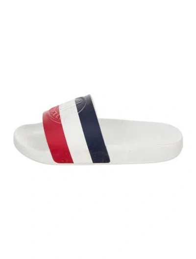 Pre-owned Moncler Rubber Striped Slides In White
