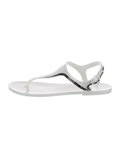 Pre-owned Moncler Rubber T-strap Sandals In White