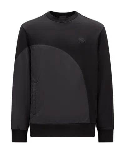 Moncler Rubberised-logo Fleece Sweatshirt In Black