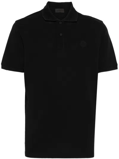 Moncler Rubberised-logo Polo Shirt In Black