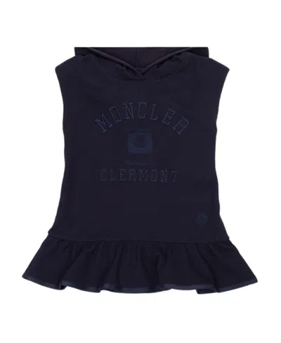 Moncler Ruffle-hem Hoodie Dress In Blue