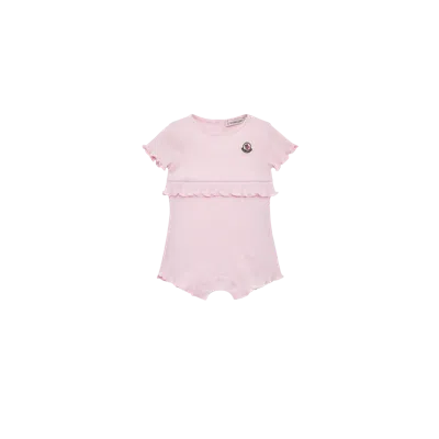 Moncler Kids' Barboteuse En Coton À Volants, Filles, Rose, Taille: 6/9m In Pink