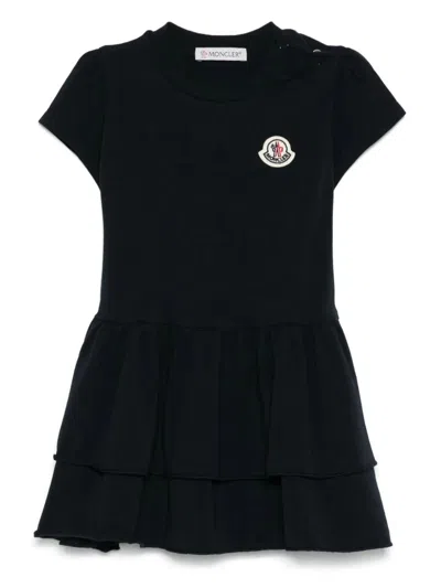 Moncler Kids' Abito In Cotone Con Gonna A Balze In Blue