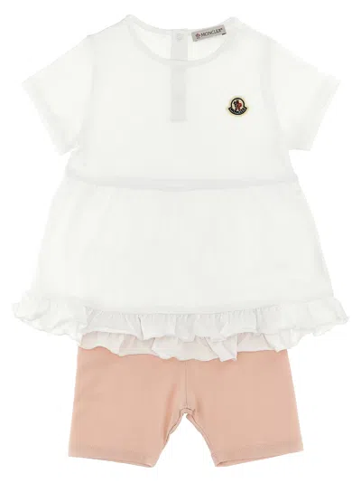 Moncler Babies' Ruffled T-shirt + Bermuda Shorts Set In White