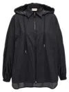Moncler Ruffled Windbreaker Drawstring Hood In Black