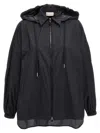 Moncler Ruffled Windbreaker Drawstring Hood In Black