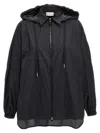 Moncler Ruffled Windbreaker Drawstring Hood In Black
