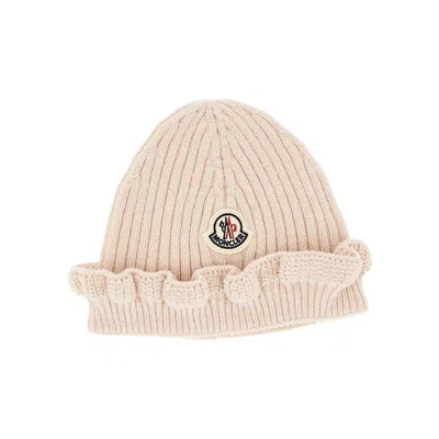 Moncler Kids' Ruffled Wool And Cachemire Beanie Hat In Pink