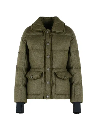 Moncler Ruffle-trimmed Down Jacket In Green