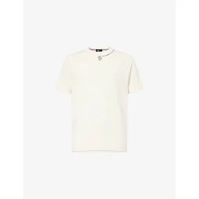 Moncler S Cream Text-print Relaxed-fit Cotton T-shirt In White