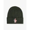 Moncler S Olive Logo-embroidered Virgin-wool Beanie Hat In Green