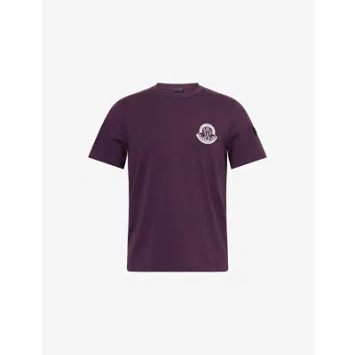 Moncler S  Badge Crewneck Cotton-jersey T-shirt In Burgundy