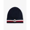Moncler Tricolor Stripe Ribbed Wool Beanie In Black