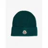 Moncler Mens Brand-patch Ribbed-knit Cotton Beanie Hat Green