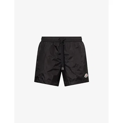 Moncler Logo Patch Detail Elastic Waist Swim Shorts In Black
