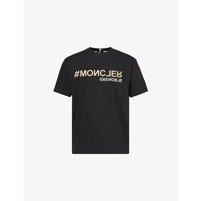 Moncler S Embossed-branding Crew-neck Relaxed-fit Cotton-jersey T-shirt Black