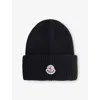 Moncler Mens Black Logo-patch Ribbed Wool-cashmere Beanie Hat In Black
