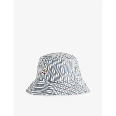 Moncler S  Striped Branded Cotton Bucket Hat In Blue/white