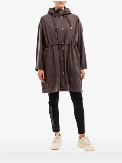 Moncler Sainbel Hooded Drawstring Coat In Brown
