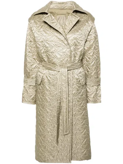 Moncler Detachable-sleeves Quilted Midi Coat In Green